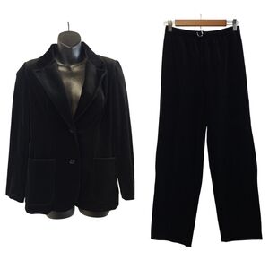 Vintage 1970s Act III Black Velveteen Blazer Pants Set Made In USA Size M